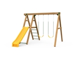 The Mesa Bronze Swing Set includes the Mesa kit, Scoop Slide, Climbing Rungs, 2 Swings and Play Handles from slide side