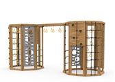 The Cliffhanger Gold Play Set includes the Cliffhanger kit, 2 Cargo Nets, 4 sets Climbing Rungs, 2 Climbing Rope Walls, 2 Rock Walls, 2 Hanging Rings on Chains, Monkey Rings, 4 Vertical Climbers, 2 Climbing Rope/Rock Walls and more Monkey Rings spanning between the two units from side 2