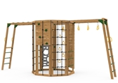 The Cliffhanger Silver Play Set includes the Cliffhanger kit, Cargo Net, 2 sets Climbing Rungs, Climbing Rope, Rocks, Hanging Rings on Chains, Monkey Rings, 2 Vertical Climbers, and added Climbing Bars & Monkey Rings from hanging rings.