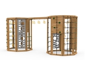 The Cliffhanger Gold Play Set includes the Cliffhanger kit, 2 Cargo Nets, 4 sets Climbing Rungs, 2 Climbing Rope Walls, 2 Rock Walls, 2 Hanging Rings on Chains, Monkey Rings, 4 Vertical Climbers, 2 Climbing Rope/Rock Walls and more Monkey Rings spanning between the two units from side 1