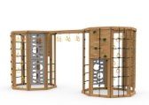 The Cliffhanger Gold Play Set includes the Cliffhanger kit, 2 Cargo Nets, 4 sets Climbing Rungs, 2 Climbing Rope Walls, 2 Rock Walls, 2 Hanging Rings on Chains, Monkey Rings, 4 Vertical Climbers, 2 Climbing Rope/Rock Walls and more Monkey Rings spanning between the two units from side 1