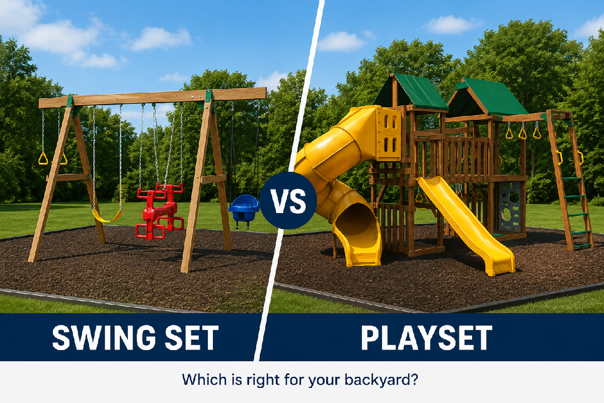 Comparison between a backyard playset and a traditional swing set