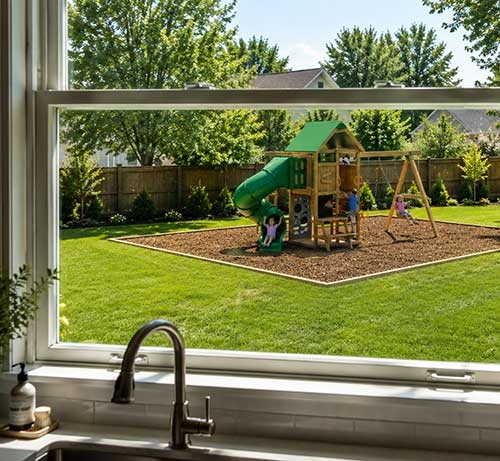 View of a playground from a kitchen window